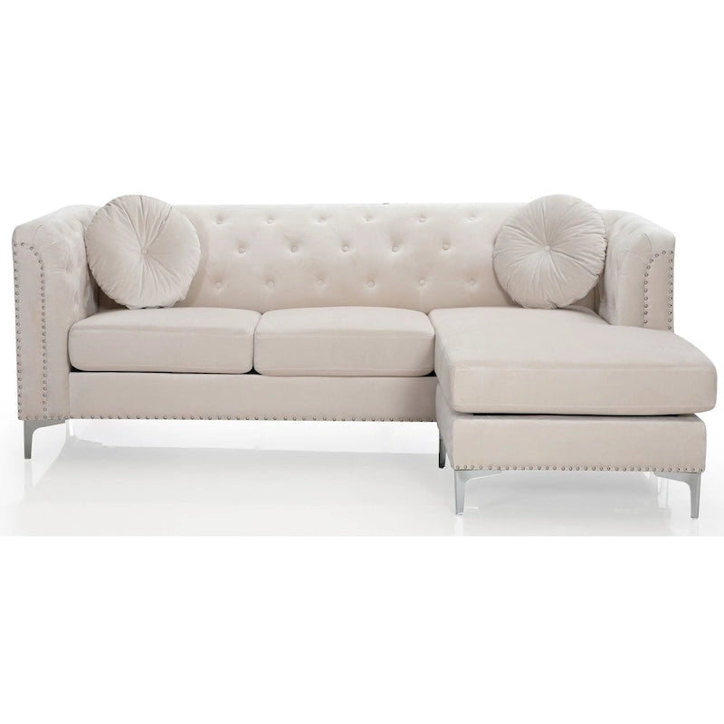 Divano in velluto trapuntato con chaise longue per salotto moderno