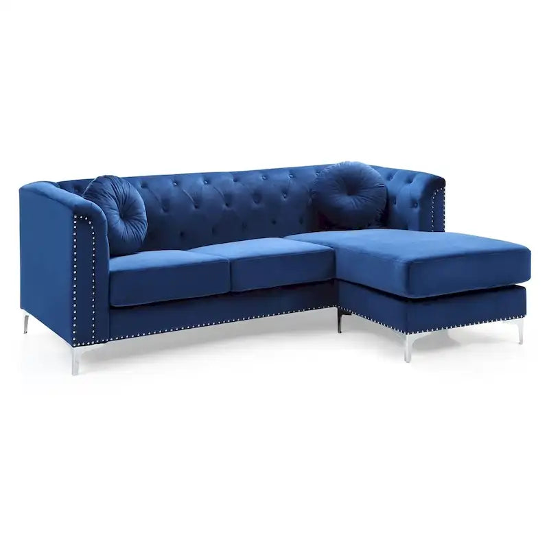 Divano in velluto trapuntato con chaise longue per salotto moderno