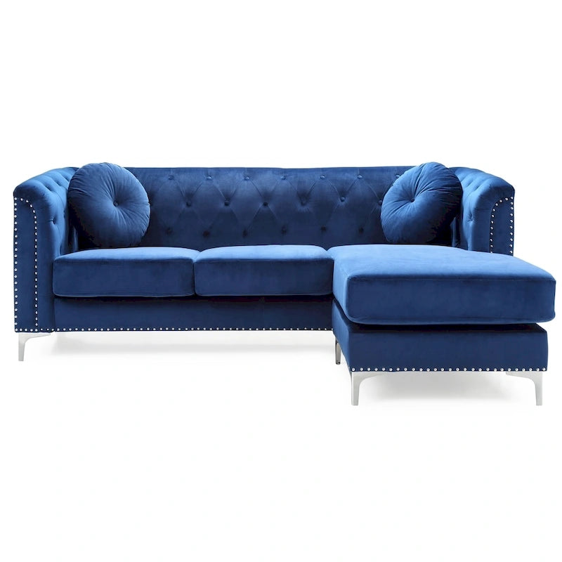 Divano in velluto trapuntato con chaise longue per salotto moderno