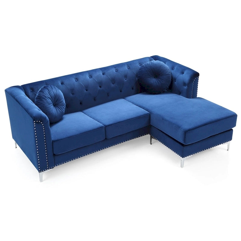 Divano in velluto trapuntato con chaise longue per salotto moderno