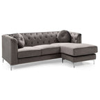 Divano in velluto trapuntato con chaise longue per salotto moderno
