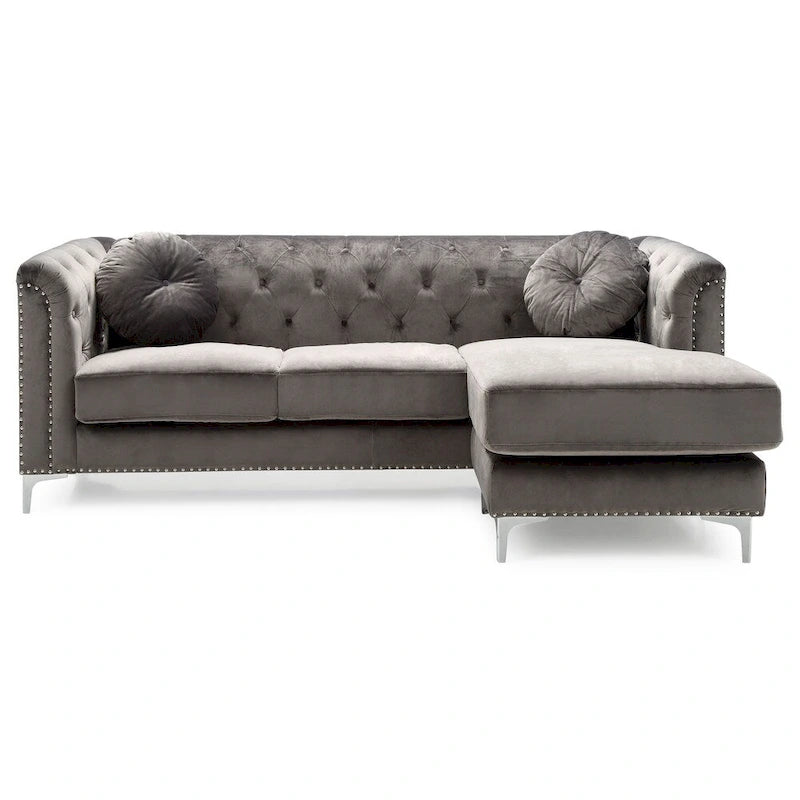 Divano in velluto trapuntato con chaise longue per salotto moderno