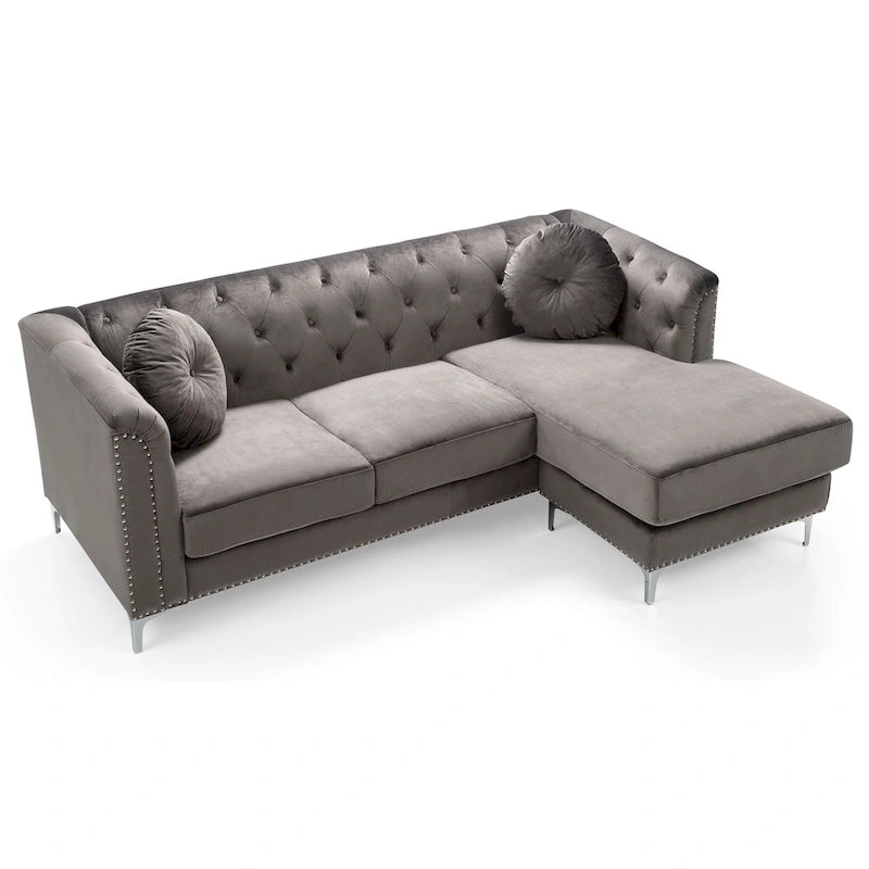 Divano in velluto trapuntato con chaise longue per salotto moderno