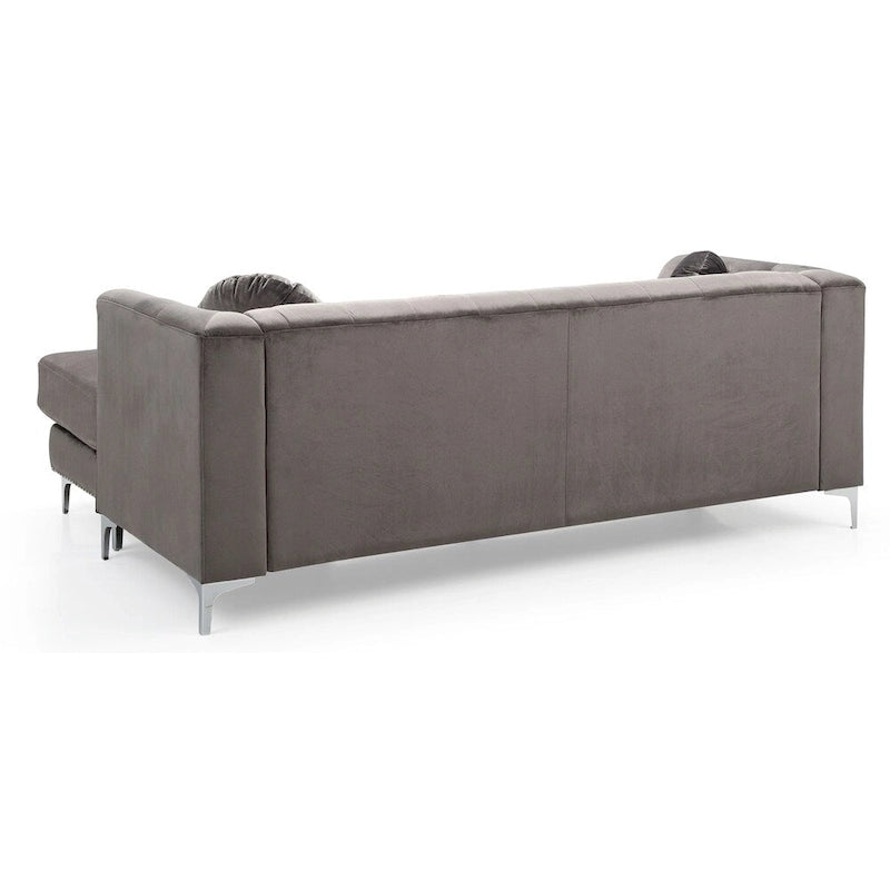 Divano in velluto trapuntato con chaise longue per salotto moderno