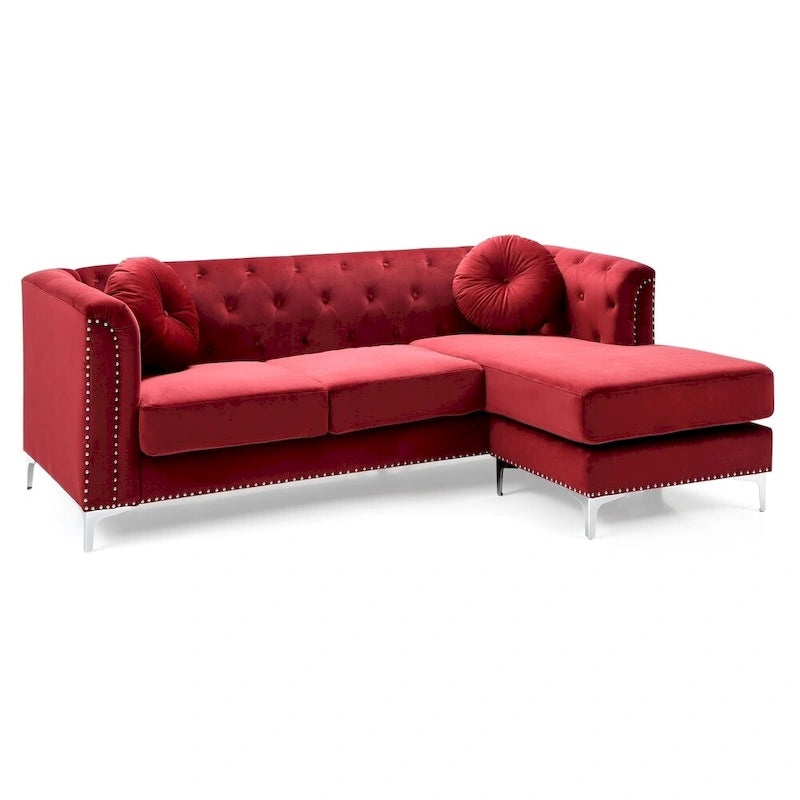 Divano in velluto trapuntato con chaise longue per salotto moderno
