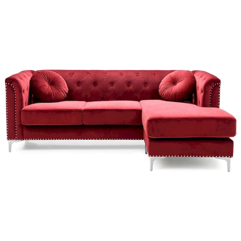 Divano in velluto trapuntato con chaise longue per salotto moderno