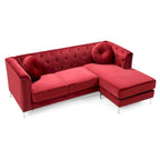 Divano in velluto trapuntato con chaise longue per salotto moderno