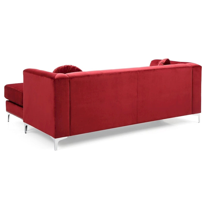 Divano in velluto trapuntato con chaise longue per salotto moderno