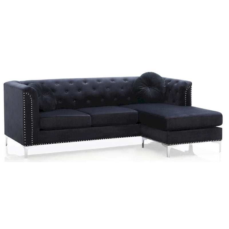 Divano in velluto trapuntato con chaise longue per salotto moderno