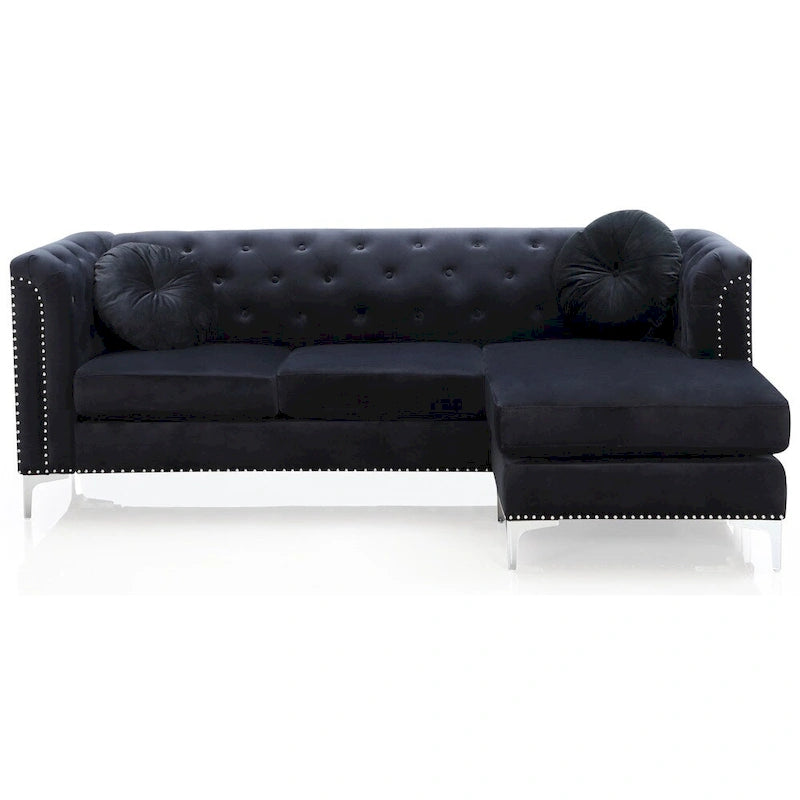 Divano in velluto trapuntato con chaise longue per salotto moderno