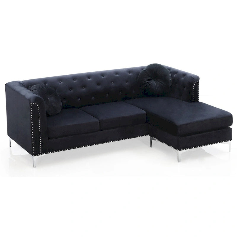 Divano in velluto trapuntato con chaise longue per salotto moderno