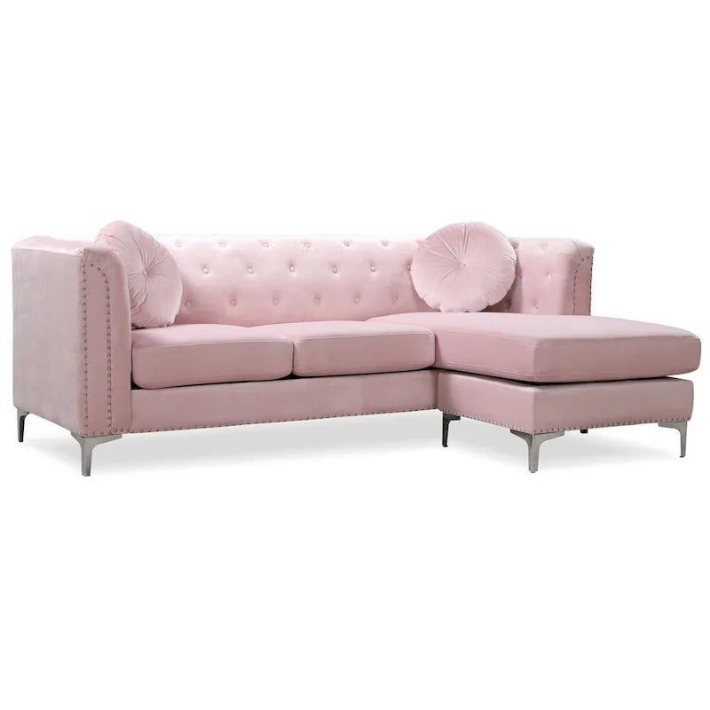 Divano in velluto trapuntato con chaise longue per salotto moderno