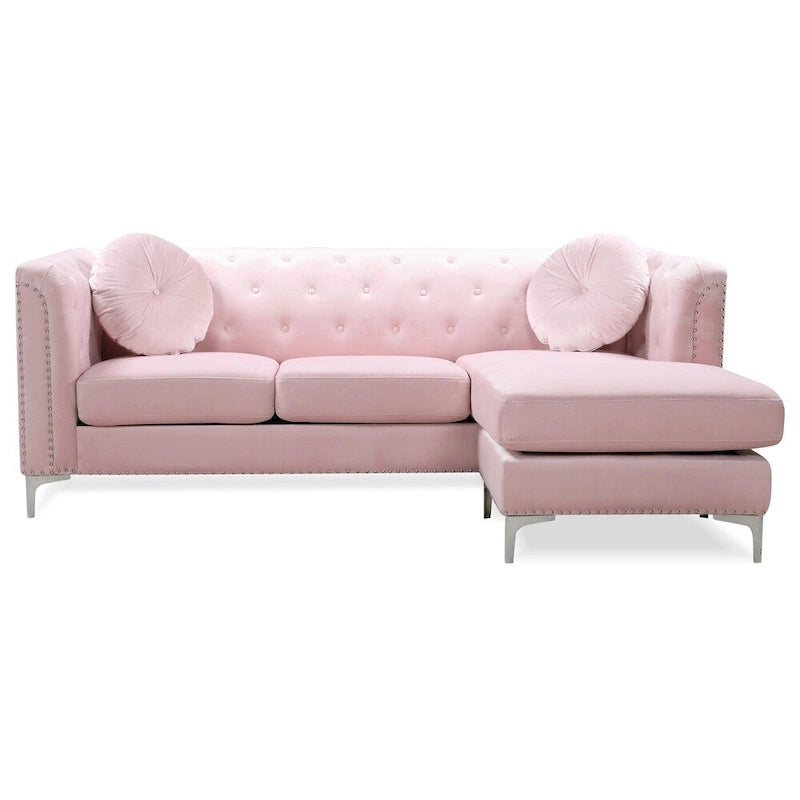Divano in velluto trapuntato con chaise longue per salotto moderno