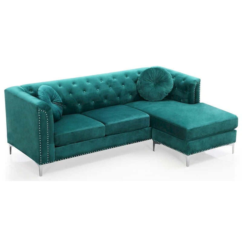 Divano in velluto trapuntato con chaise longue per salotto moderno