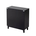 Comodino Moderno con Frontale a Specchio, Venatura del Legno Nera e Gambe in Legno Massello