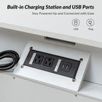 Comodino a 2 cassetti con stazione di ricarica integrata, porte USB e vassoio estraibile