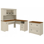 Scrivania a L per ufficio domestico con credenza e schedario