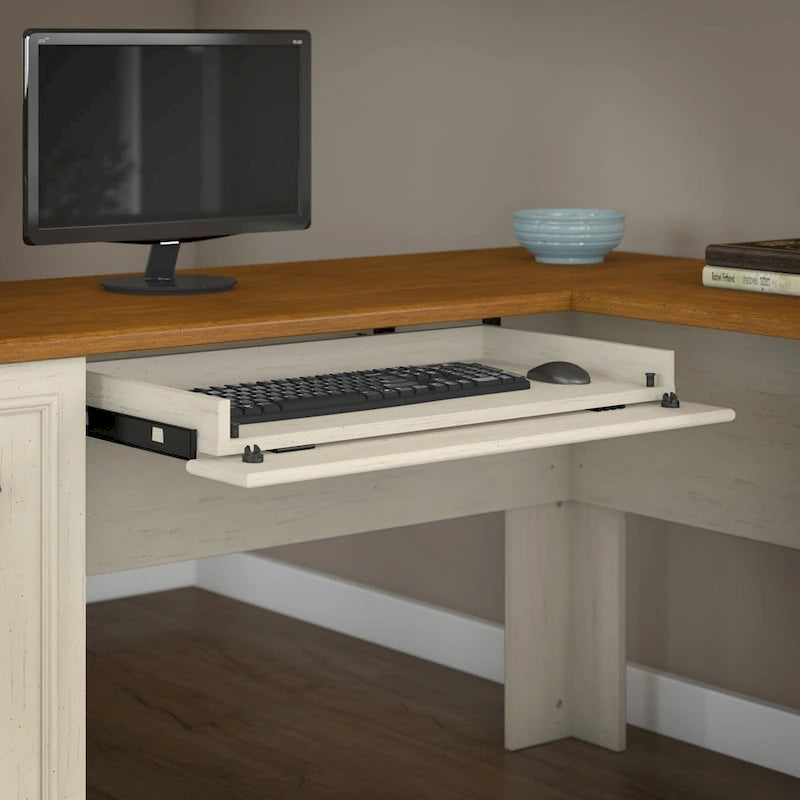 Scrivania a L per ufficio domestico con credenza e schedario