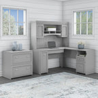 Scrivania a L per ufficio domestico con credenza e schedario