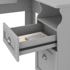Scrivania a L per ufficio domestico con credenza e schedario