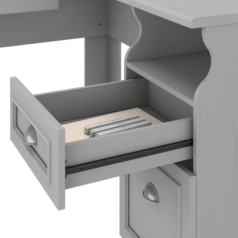 Scrivania a L per ufficio domestico con credenza e schedario