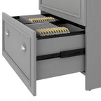 Scrivania a L per ufficio domestico con credenza e schedario