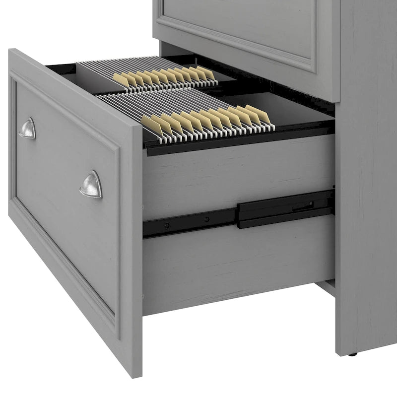 Scrivania a L per ufficio domestico con credenza e schedario