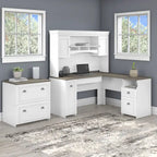 Scrivania a L per ufficio domestico con credenza e schedario