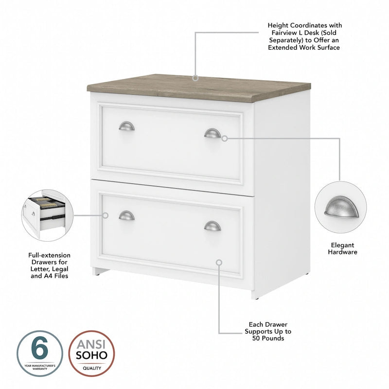 Scrivania a L per ufficio domestico con credenza e schedario