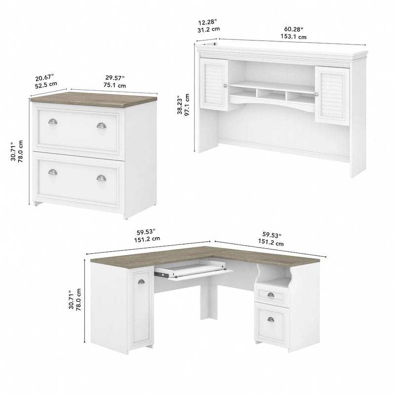 Scrivania a L per ufficio domestico con credenza e schedario