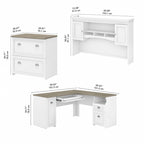 Scrivania a L per ufficio domestico con credenza e schedario