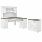 Scrivania a L per ufficio domestico con credenza e schedario