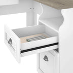 Scrivania a L per ufficio domestico con credenza e schedario