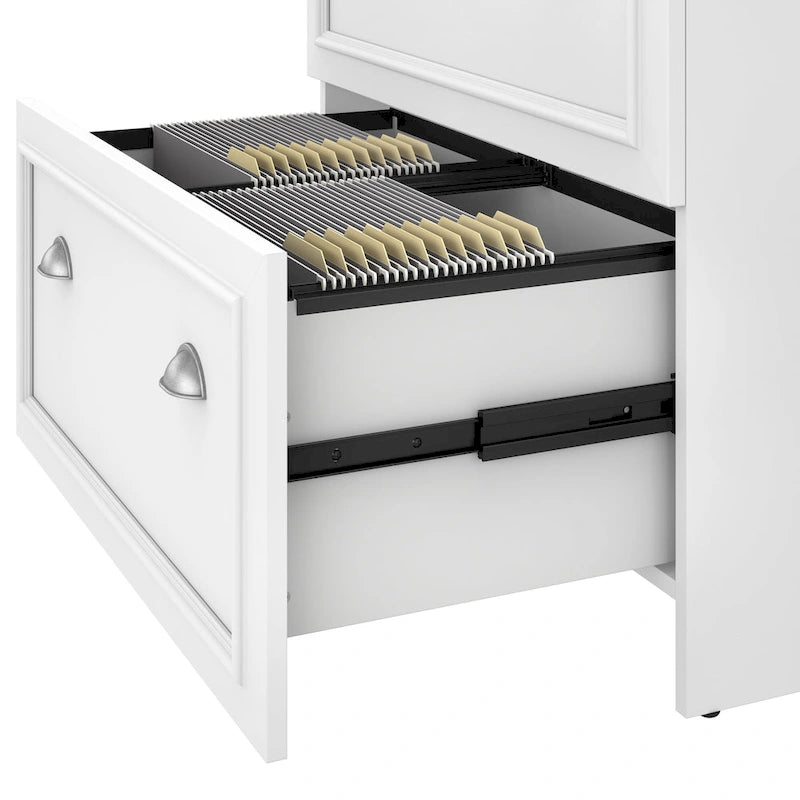 Scrivania a L per ufficio domestico con credenza e schedario
