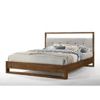 Struttura letto in tessuto grigio moderno e legno di noce