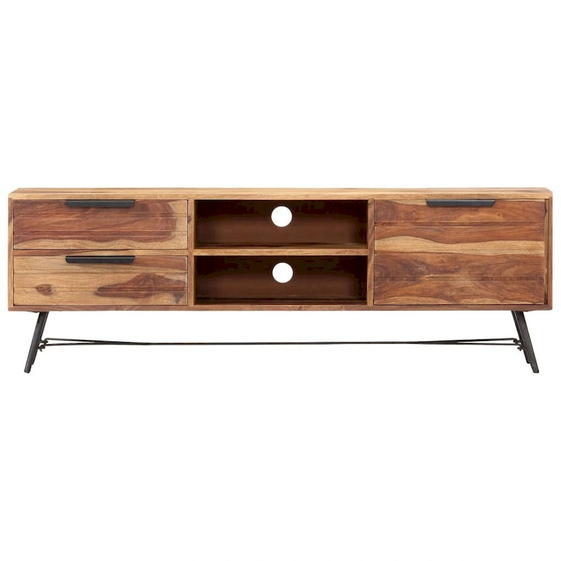 Mobile Porta TV 140x28x47 cm Legno Massello di Sheesham Finitura Naturale