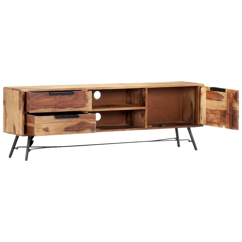 Mobile Porta TV 140x28x47 cm Legno Massello di Sheesham Finitura Naturale