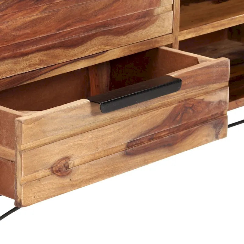 Mobile Porta TV 140x28x47 cm Legno Massello di Sheesham Finitura Naturale
