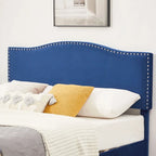 Struttura letto imbottita con testiera camelback con borchie, singolo/una piazza e mezza/matrimoniale, blu