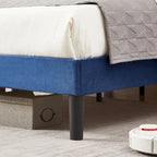 Struttura letto imbottita con testiera camelback con borchie, singolo/una piazza e mezza/matrimoniale, blu