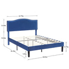 Struttura letto imbottita con testiera camelback con borchie, singolo/una piazza e mezza/matrimoniale, blu