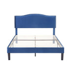 Struttura letto imbottita con testiera camelback con borchie, singolo/una piazza e mezza/matrimoniale, blu