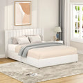 Letto a piattaforma imbottito avorio con 4 cassetti contenitore, Queen Size