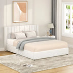 Letto a piattaforma imbottito avorio con 4 cassetti contenitore, Queen Size