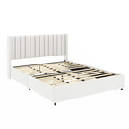 Letto a piattaforma imbottito avorio con 4 cassetti contenitore, Queen Size