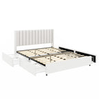 Letto a piattaforma imbottito avorio con 4 cassetti contenitore, Queen Size