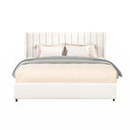 Letto a piattaforma imbottito avorio con 4 cassetti contenitore, Queen Size