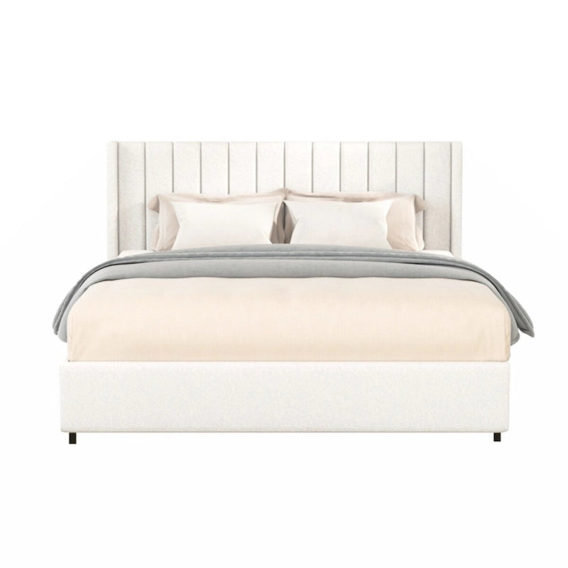 Letto a piattaforma imbottito avorio con 4 cassetti contenitore, Queen Size