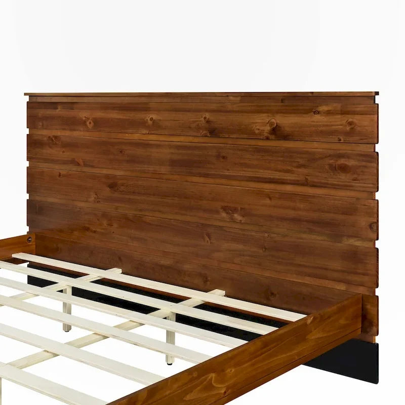 Letto matrimoniale king-size con piattaforma in legno massiccio e testiera a sei pezzi