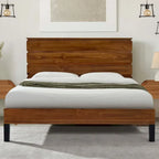 Letto matrimoniale king-size con piattaforma in legno massiccio e testiera a sei pezzi